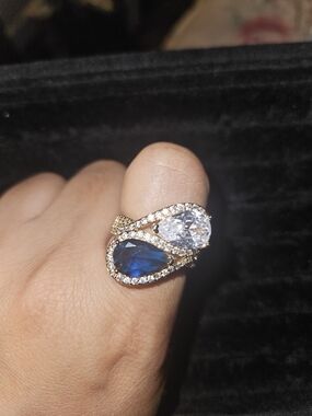 Blue and White Teardrop Statement Ring